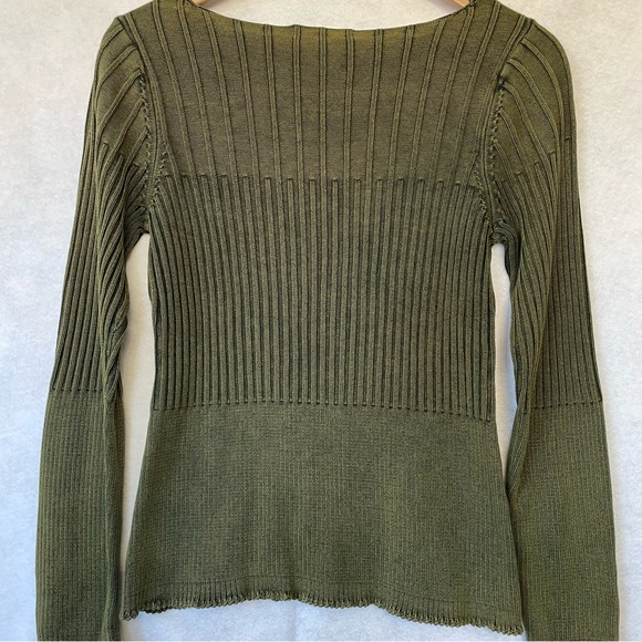 Isabella Bird Cotton Ribbed V-Neck Sweater Army Green Women’s Small - Picture 5 of 9
